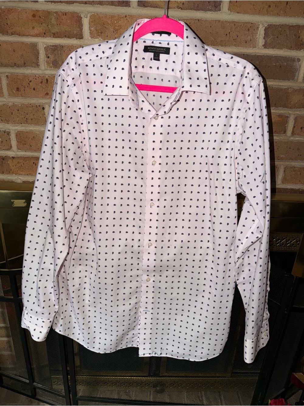 Banana Republic Light Pink Button-Down Shirt with Navy Dot Print